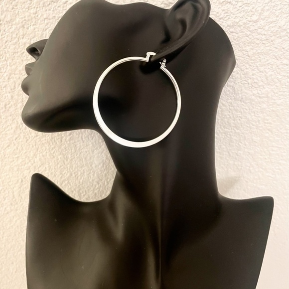 925 Sterling Silver Hoop Earrings Large Silver Hoops Modern Earrings - Picture 4 of 4